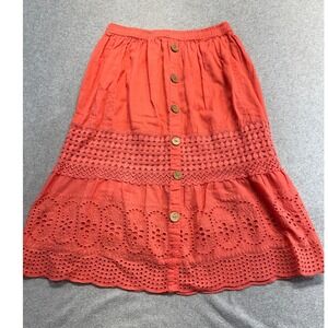 Button-Front Crochet Midi Skirt - Coral